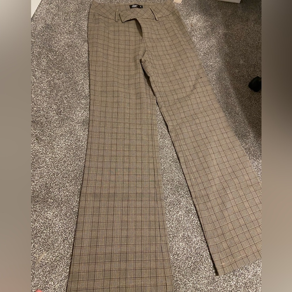 tigermist- gray check mid rise flared leg zoey pants size large work office